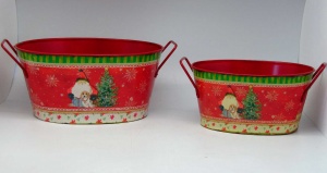 Juego de 2 cubos de metal ovalados Papa Noel