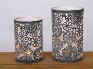 Set 2 portavelas tubos metal gris