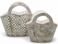 Set 2 cestas metal blanco y verde