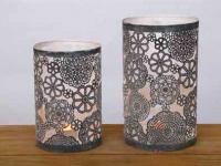 Set 2 portavelas tubos metal gris