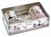 Tazas shopping con caja metlica y posavasos